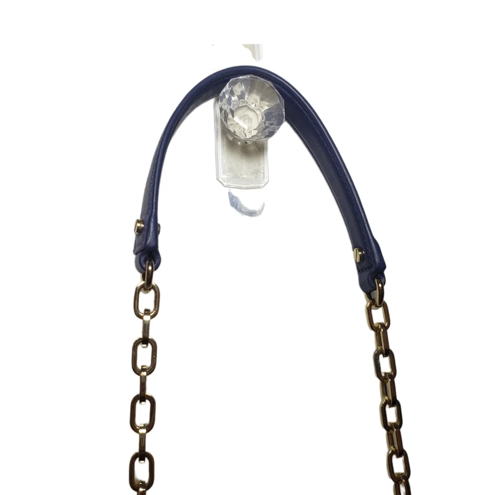 Tory Burch Blue Leather Envelope Mini Crossbody Purse Bag with Pink Bow